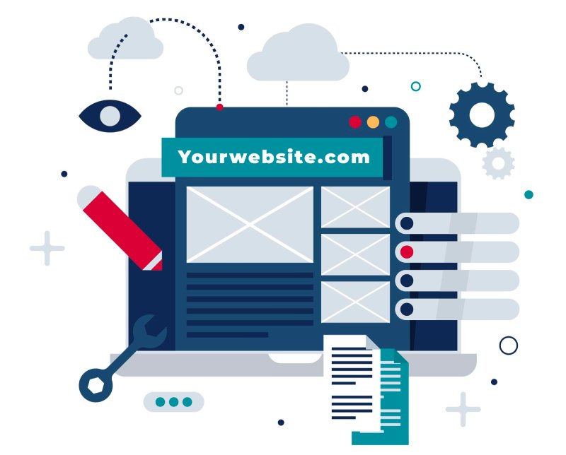 Illustration representing website design elements and tools.