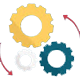 Interlocking gears with arrows, representing SEO processes.